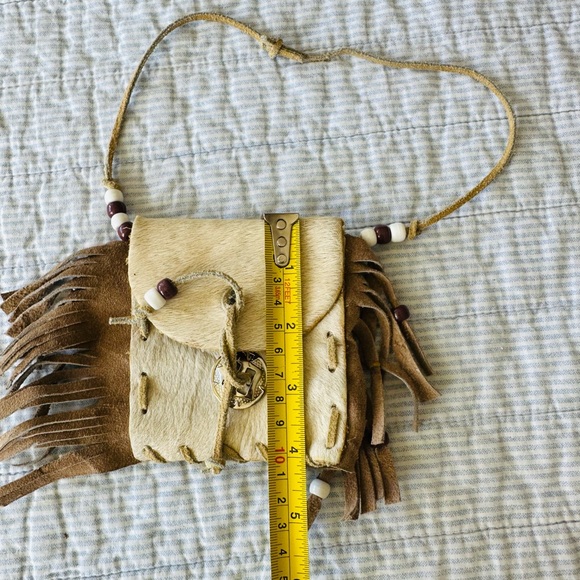 Hand Made Native American Coin Suede Leather Fringed Coin Purse Wallet - Picture 3 of 5